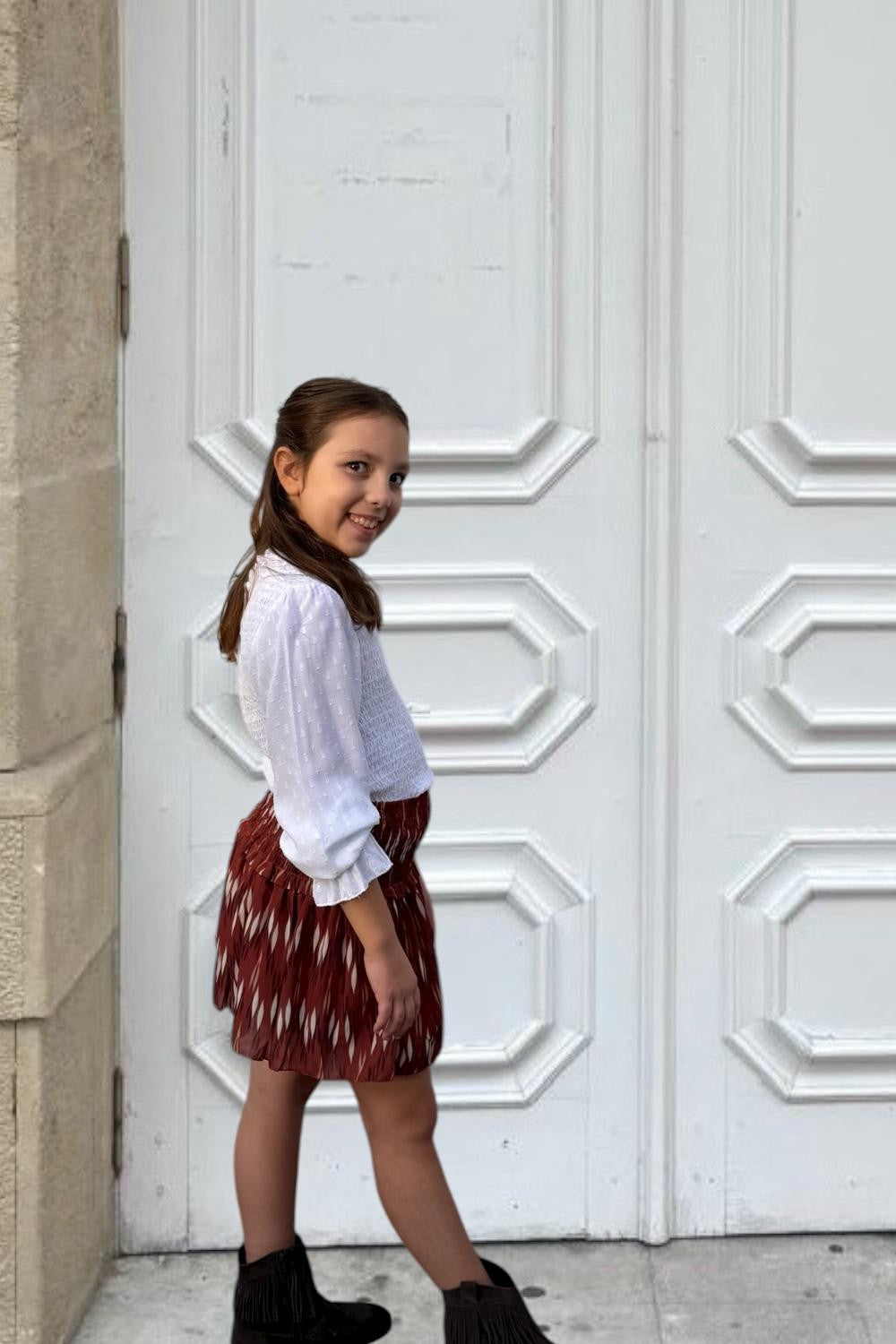 FALDA TEEN VOLANTES IKAT MARRÓN Marrón