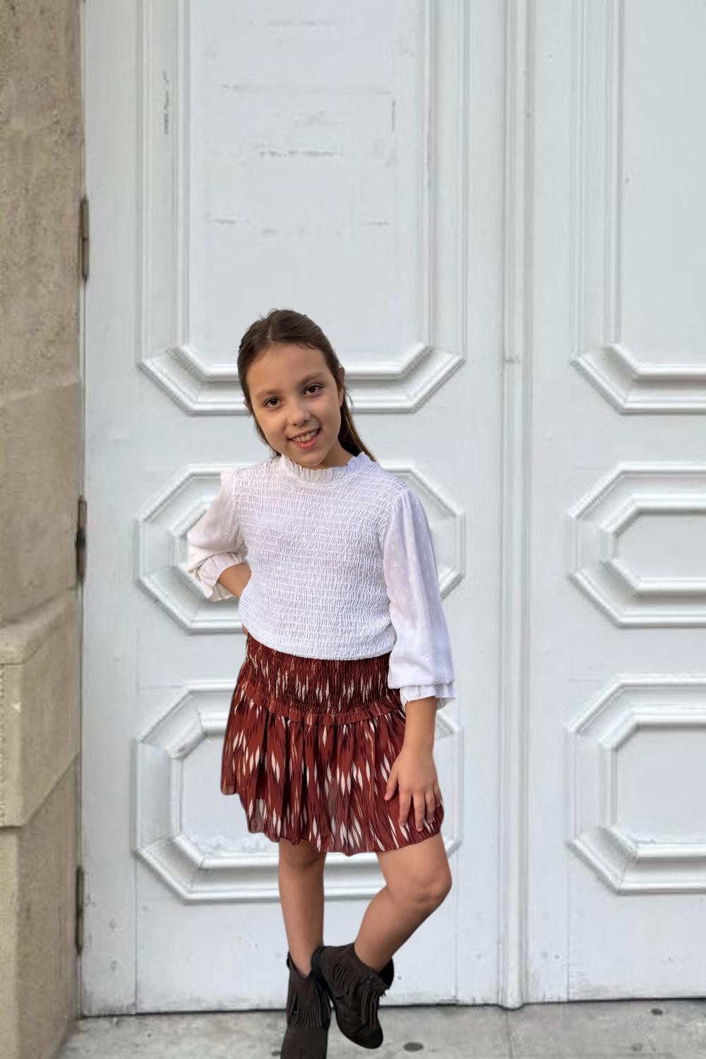 FALDA TEEN VOLANTES IKAT MARRÓN Marrón