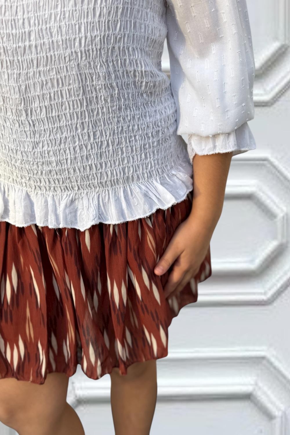 FALDA TEEN VOLANTES IKAT MARRÓN Marrón