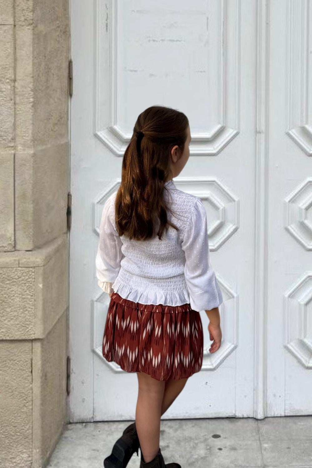 FALDA TEEN VOLANTES IKAT MARRÓN Marrón