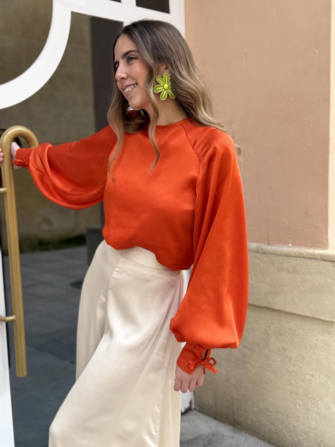 BLUSA INVITADA GASA ARCILLA TEJA Teja
