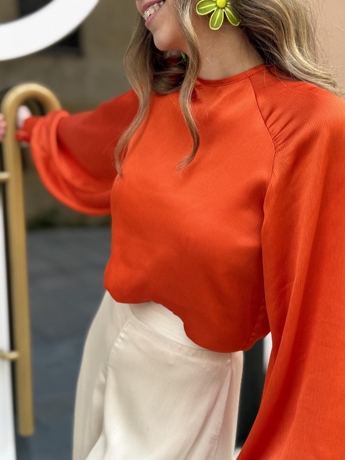 BLUSA INVITADA GASA ARCILLA TEJA Teja