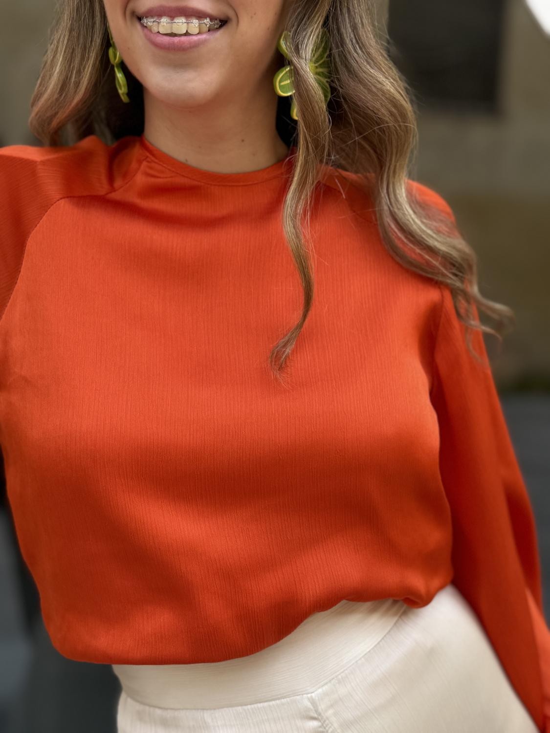 BLUSA INVITADA GASA ARCILLA TEJA Teja