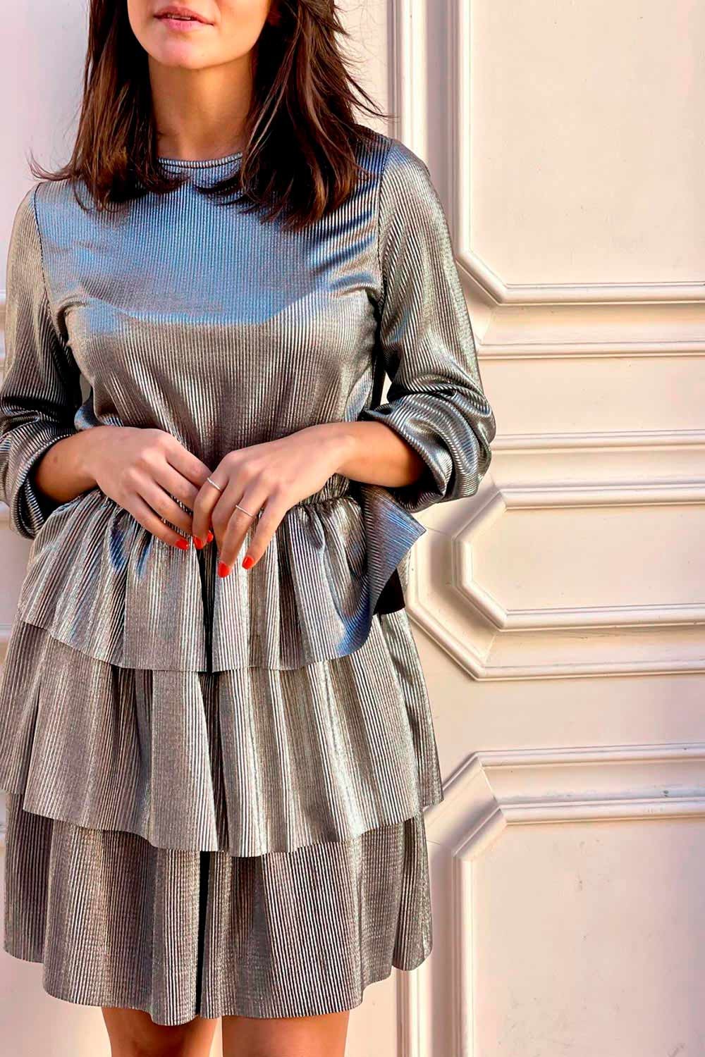 VESTIDO VOLANTES DISCO GRIS Gris