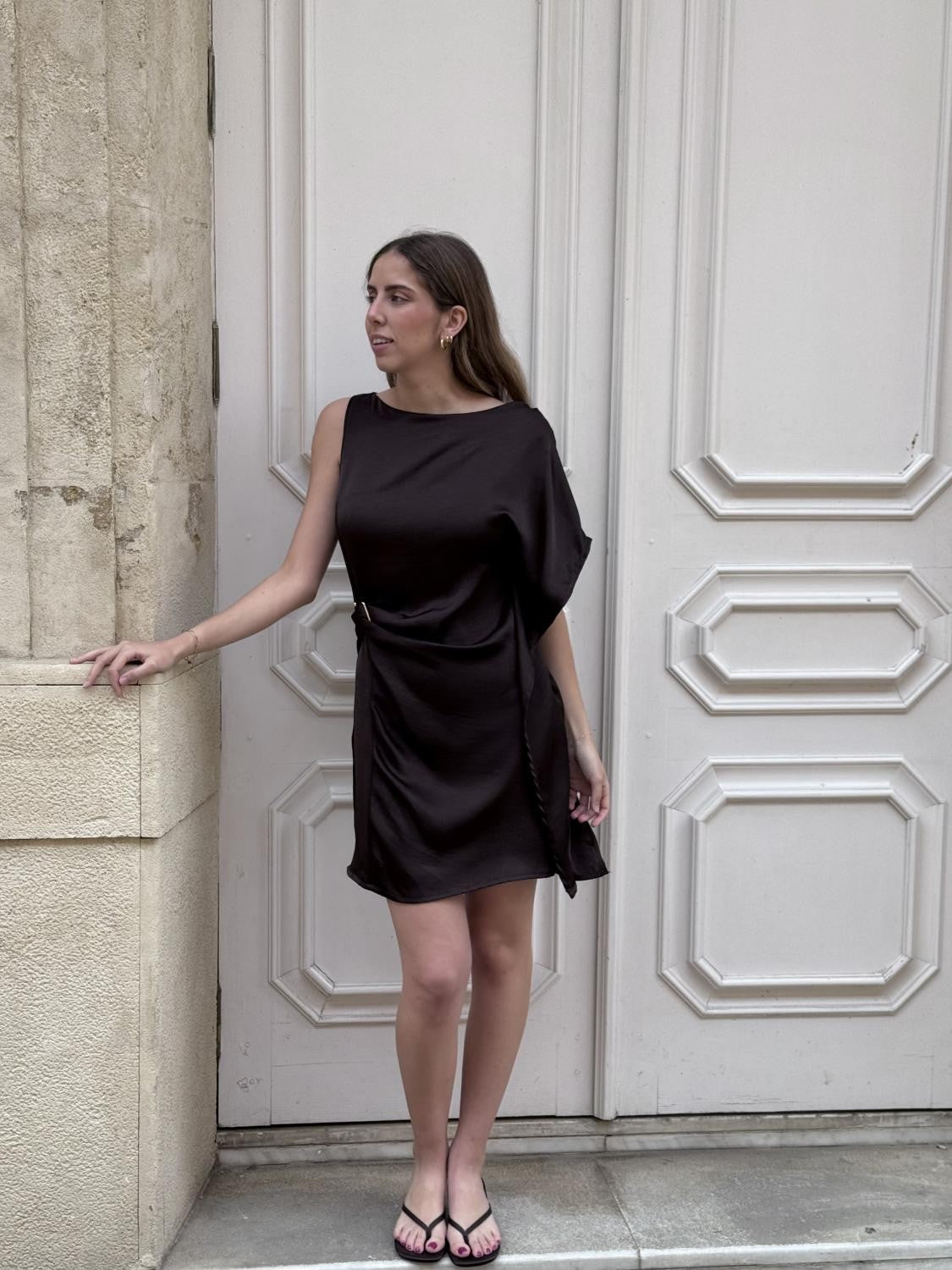 BLUSÓN VESTIDO SATINADO TRAMA MARRÓN Marrón