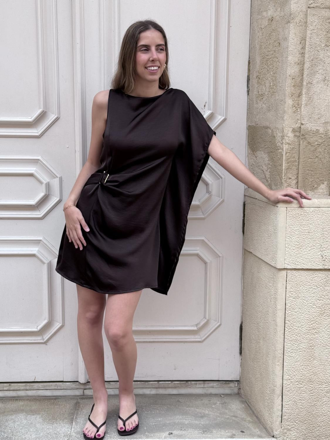 BLUSÓN VESTIDO SATINADO TRAMA MARRÓN Marrón