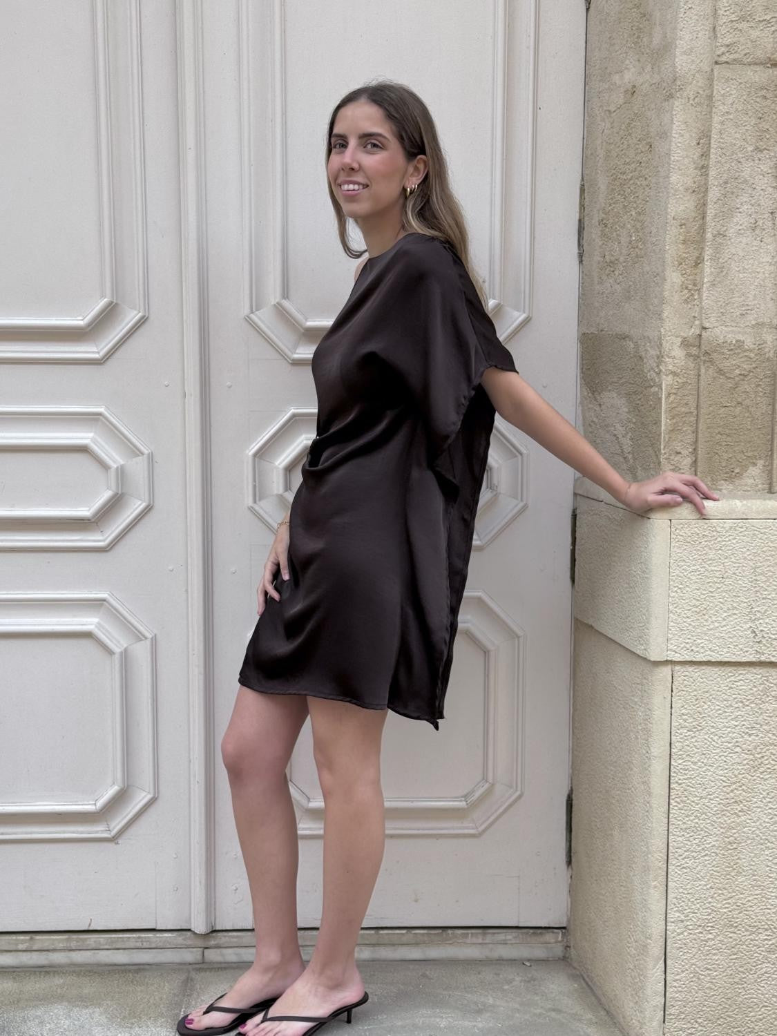 BLUSÓN VESTIDO SATINADO TRAMA MARRÓN Marrón