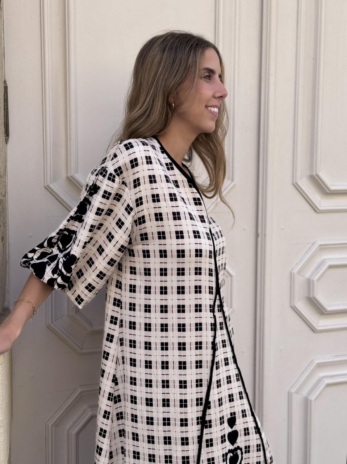 VESTIDO TÚNICA CORAZONES TARTÁN Negro