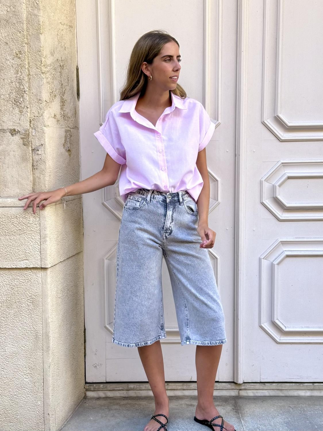 BERMUDA VAQUERA DESGASTADA BLUSH Gris