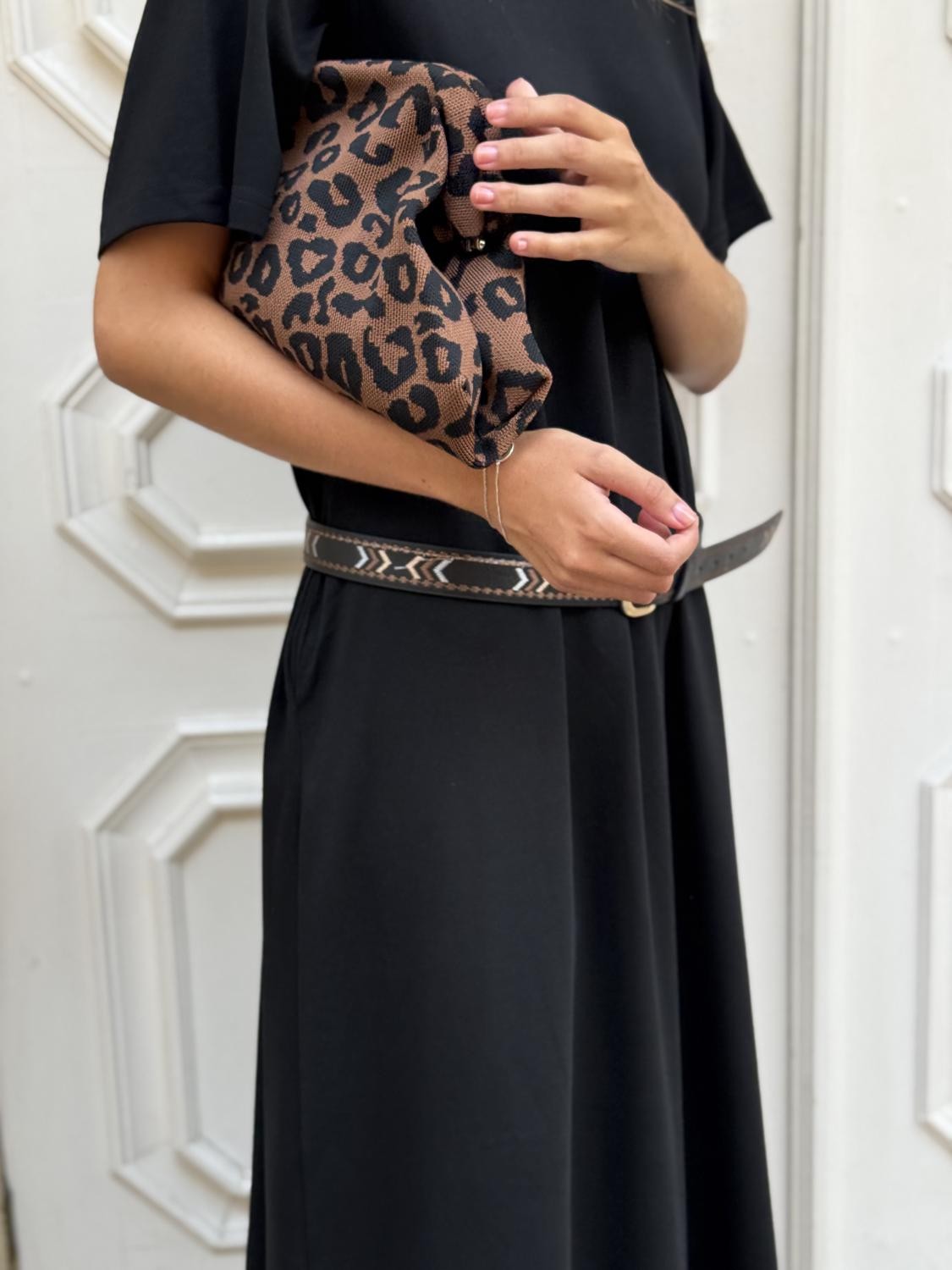BOLSO PUNTO TEJIDO LEOPARDO MARRÓN Marrón