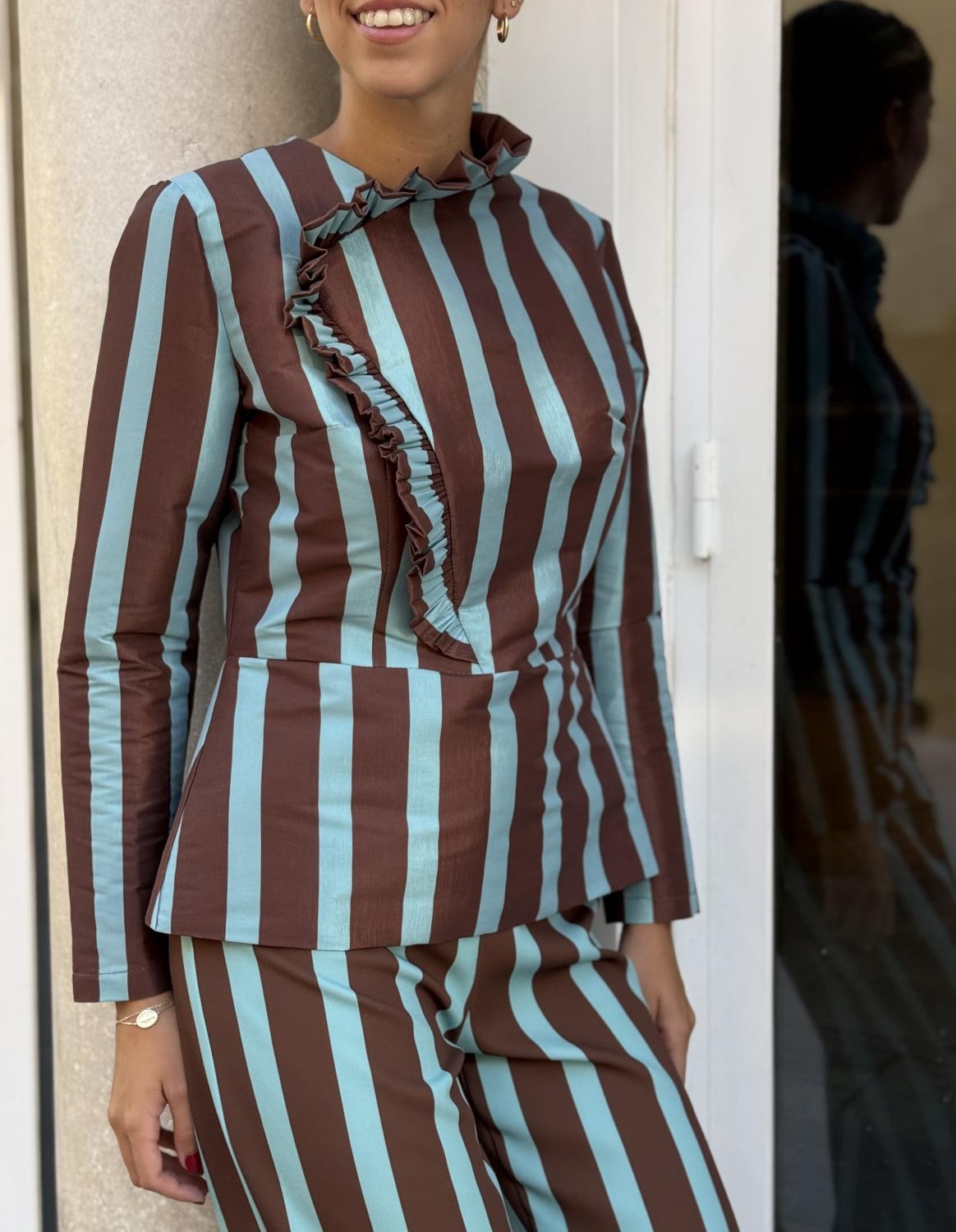 BLUSA INVITADA RAYAS REVERIE Turquesa