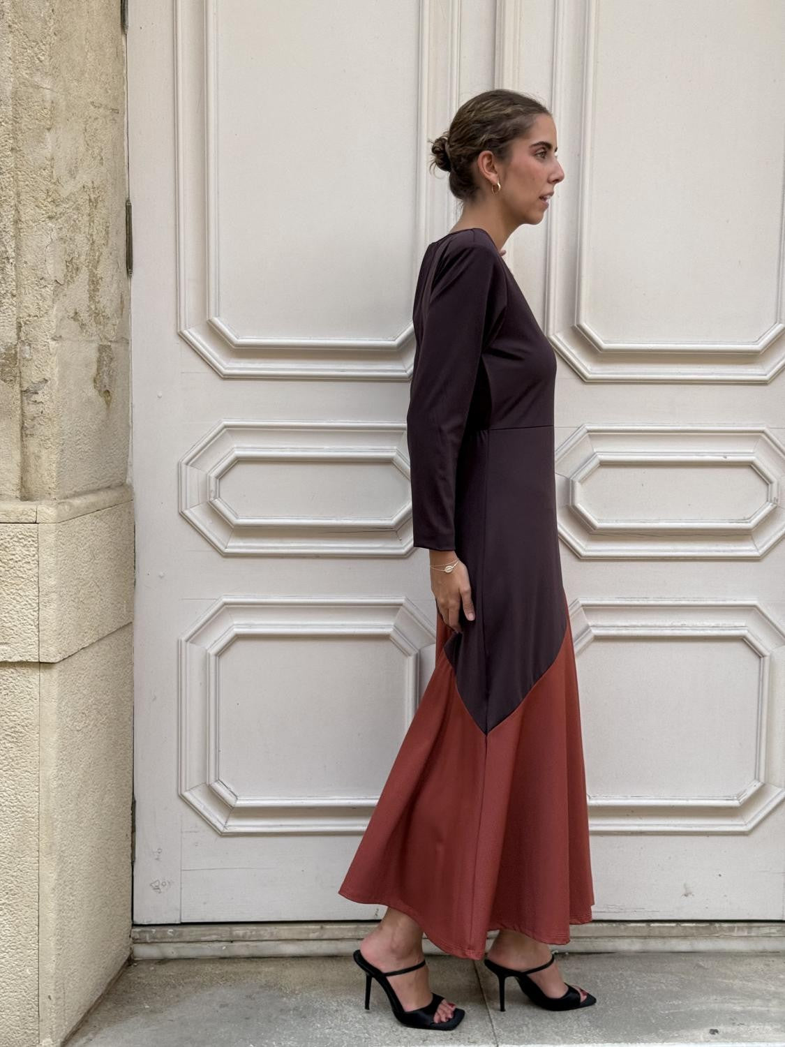 VESTIDO PUNTO DE SEDA BICOLOR NAMI Marrón