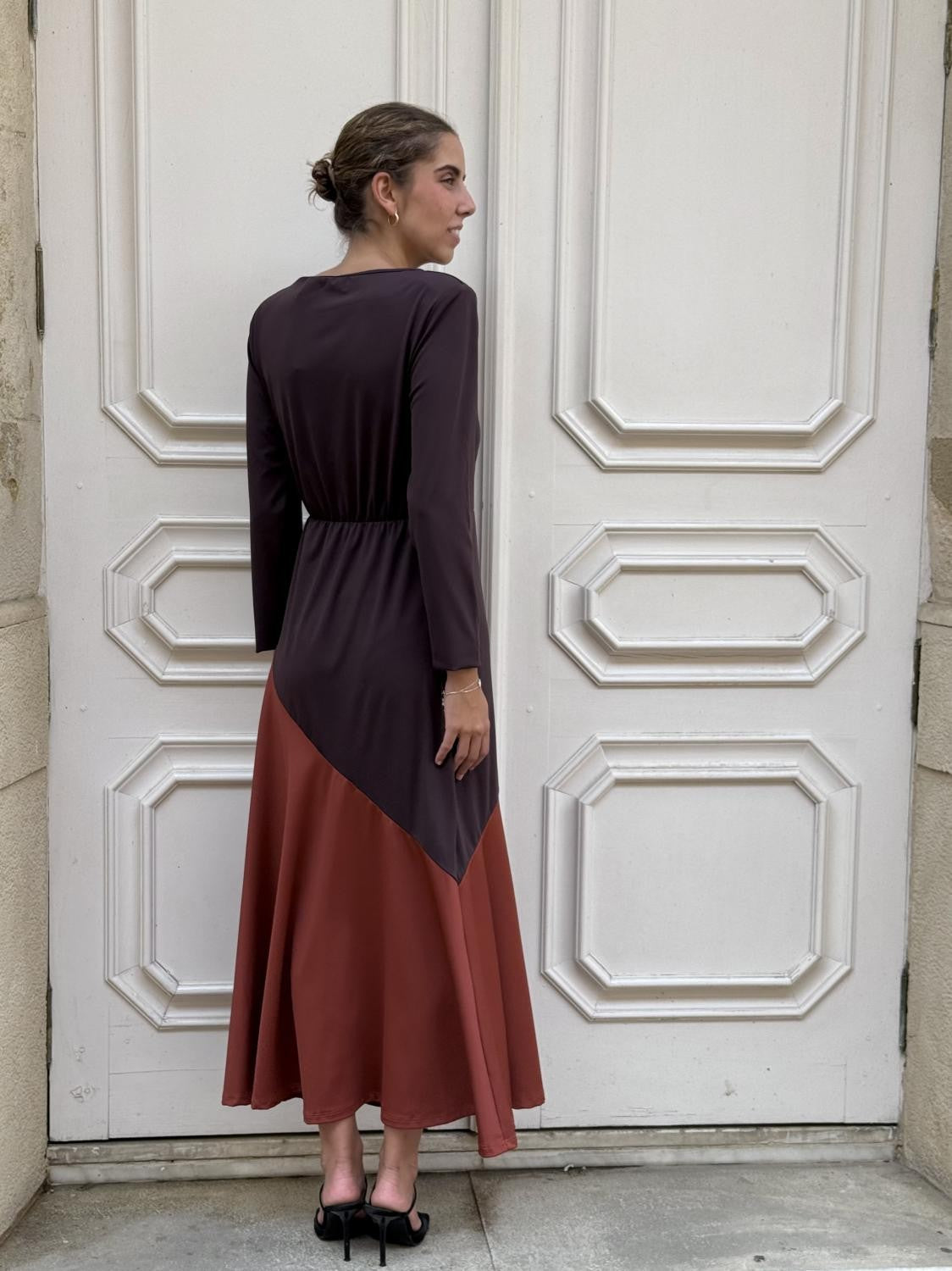 VESTIDO PUNTO DE SEDA BICOLOR NAMI Marrón