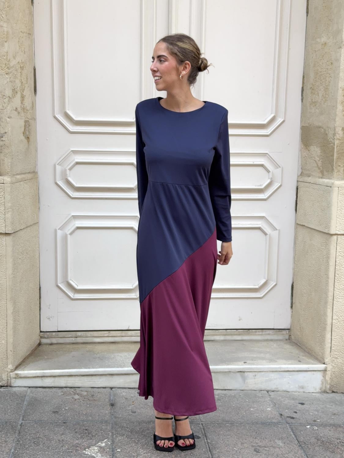 VESTIDO PUNTO DE SEDA BICOLOR NAMI Marino
