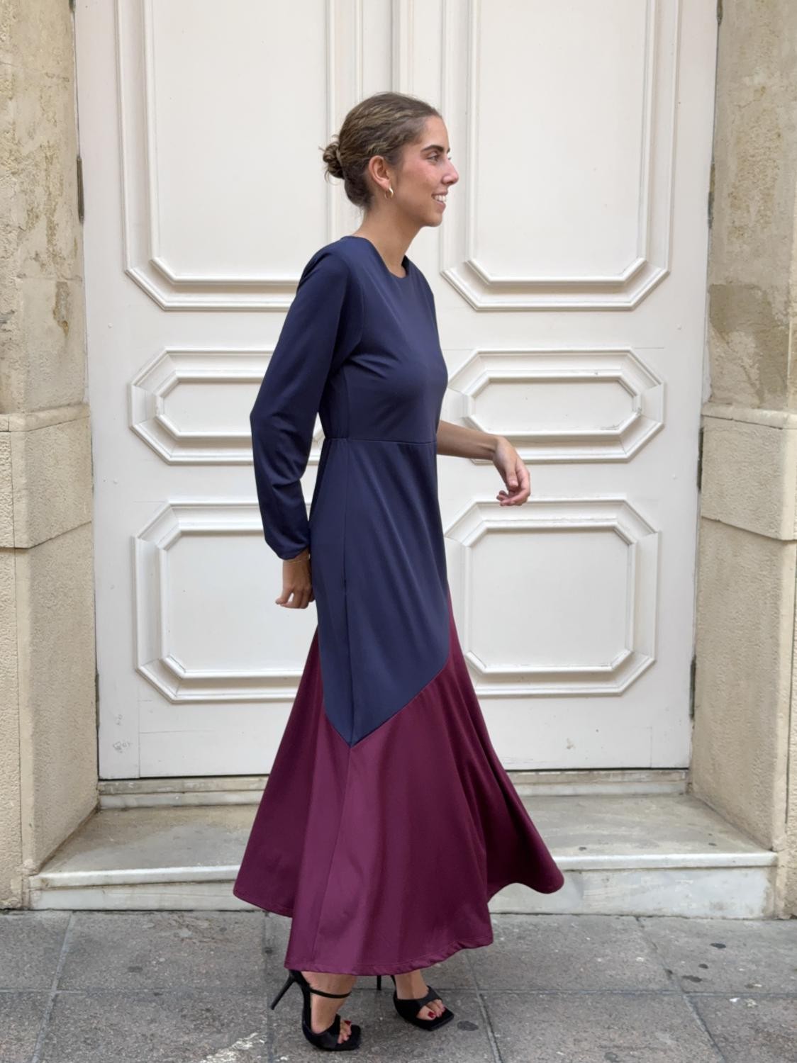 VESTIDO PUNTO DE SEDA BICOLOR NAMI Marino