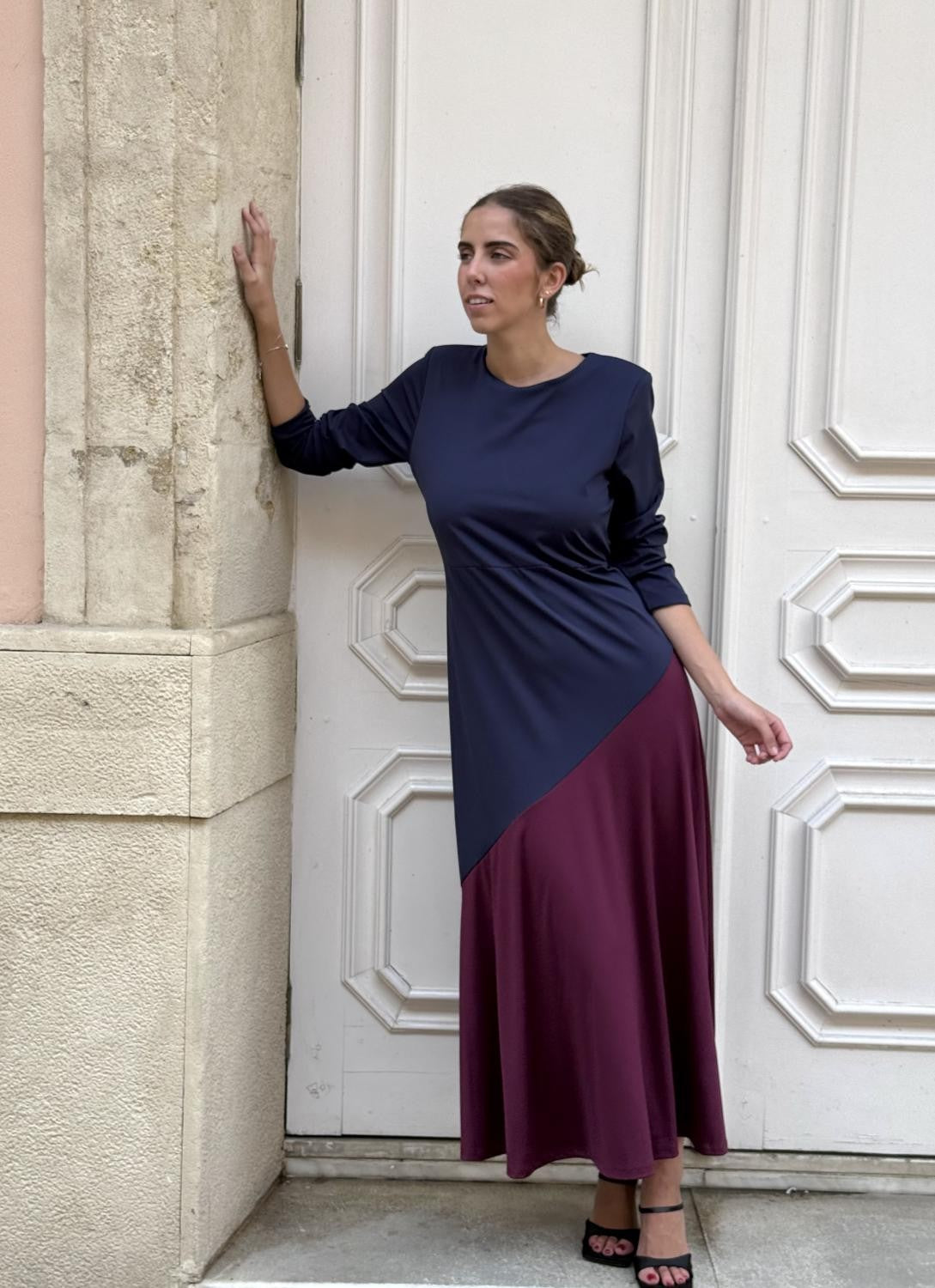 VESTIDO PUNTO DE SEDA BICOLOR NAMI Marino