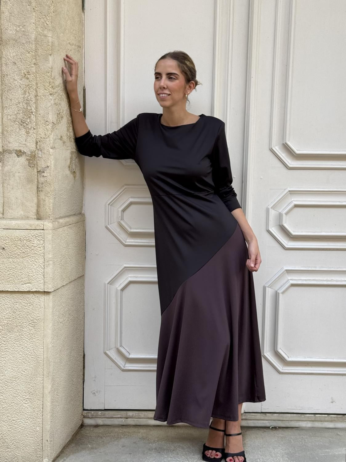 VESTIDO PUNTO DE SEDA BICOLOR NAMI Negro