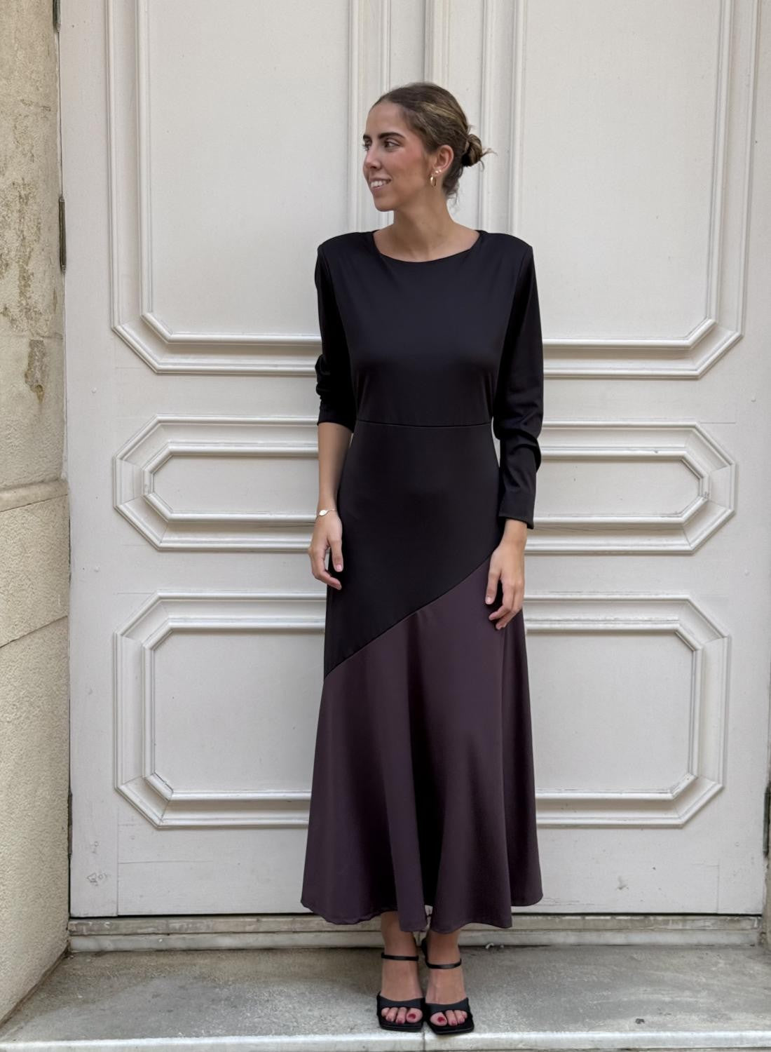 VESTIDO PUNTO DE SEDA BICOLOR NAMI Negro