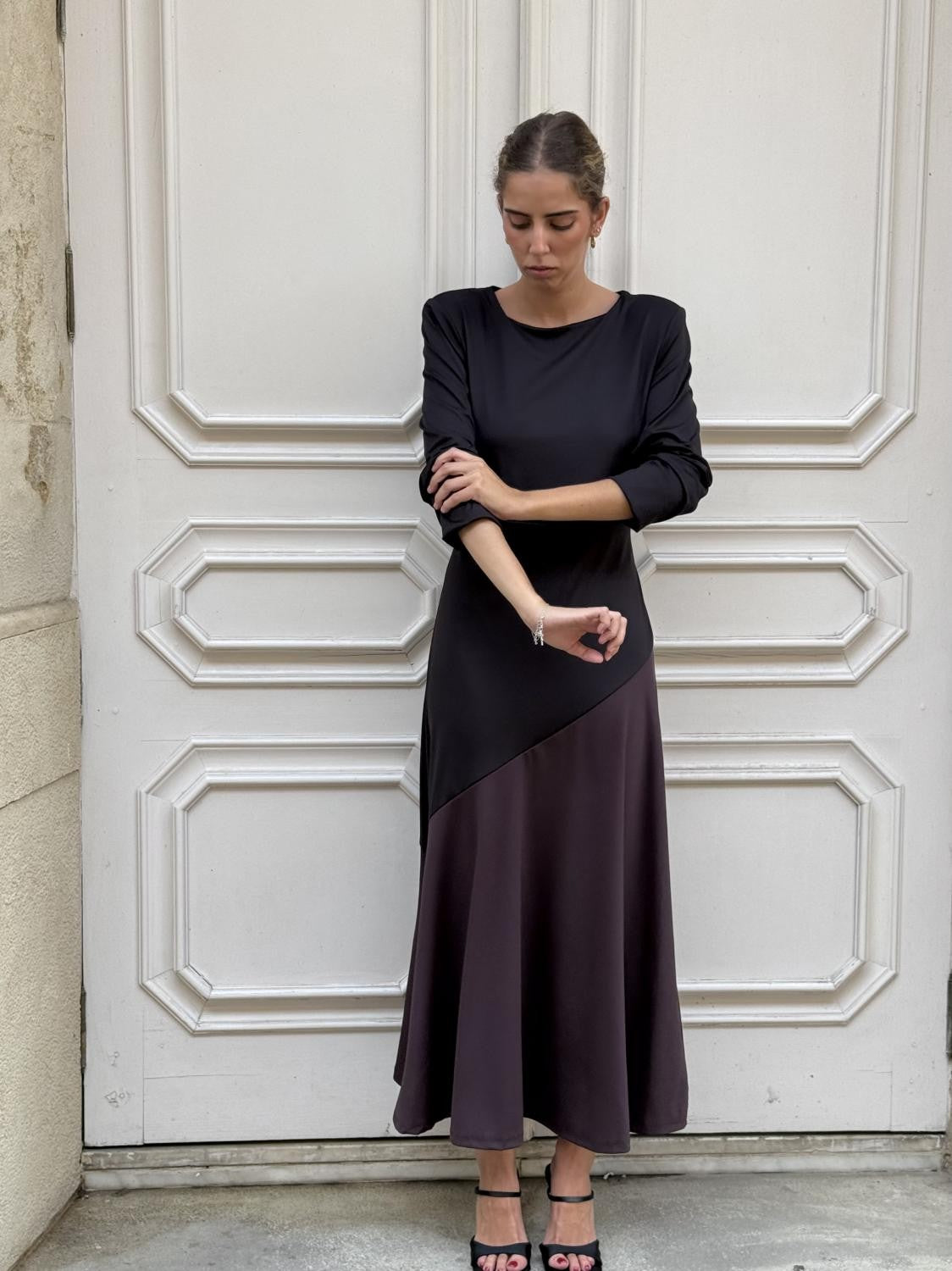 VESTIDO PUNTO DE SEDA BICOLOR NAMI Negro