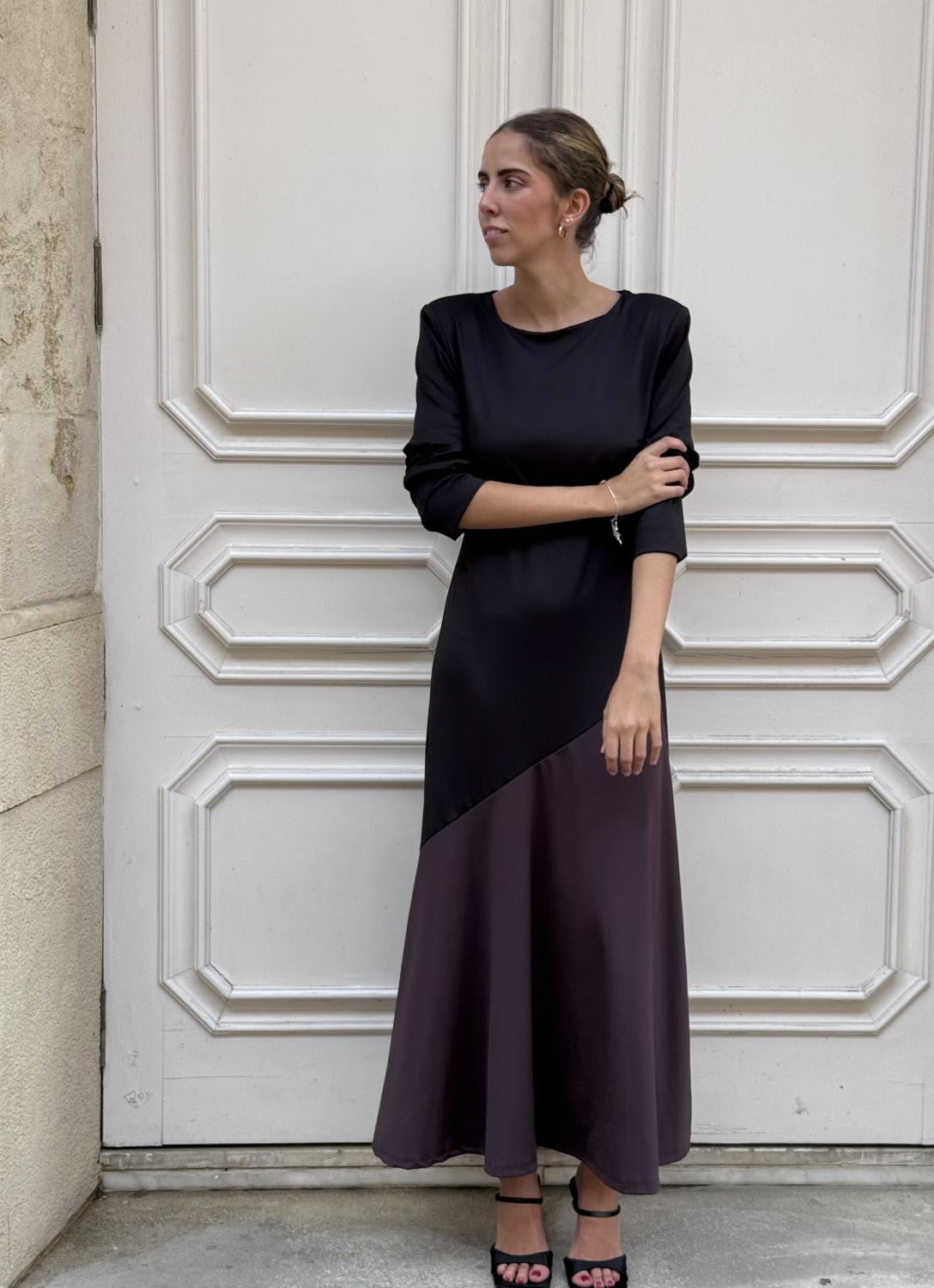 VESTIDO PUNTO DE SEDA BICOLOR NAMI Negro