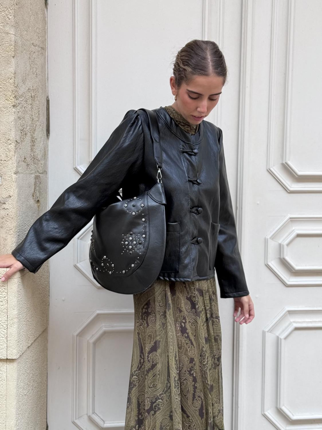 BOLSO EFECTO PIEL TACHAS CANALLA Negro