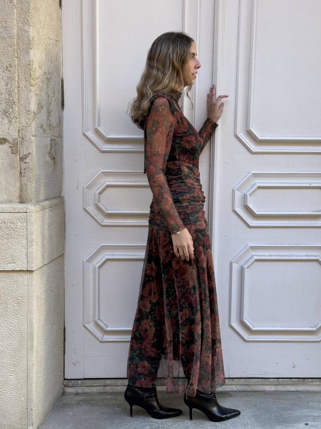 VESTIDO MIDI DE TUL ESTAMPADO FLORAL LA NOSTALGIA - VERDE
