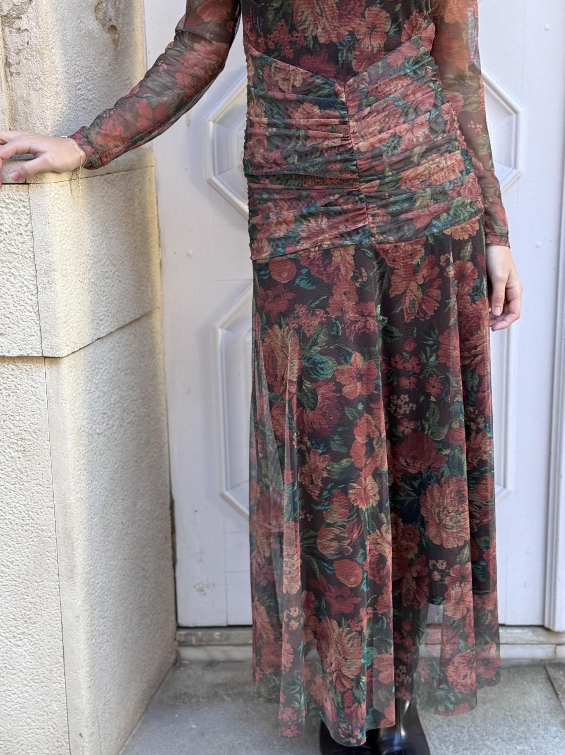 VESTIDO MIDI DE TUL ESTAMPADO FLORAL LA NOSTALGIA - VERDE