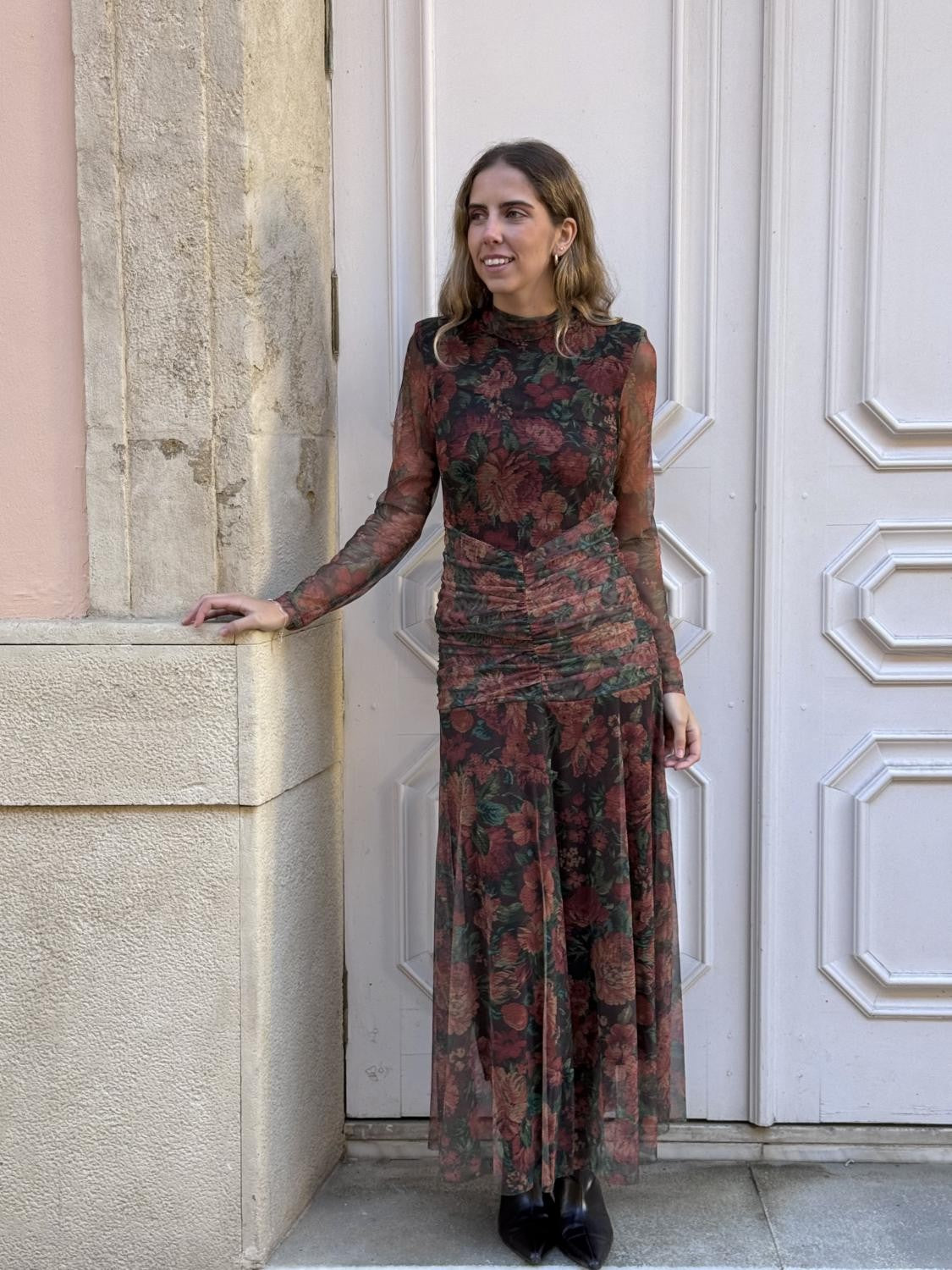 VESTIDO MIDI DE TUL ESTAMPADO FLORAL LA NOSTALGIA - VERDE