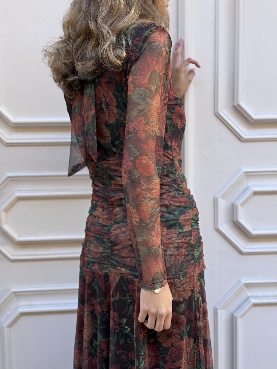 VESTIDO MIDI DE TUL ESTAMPADO FLORAL LA NOSTALGIA - VERDE