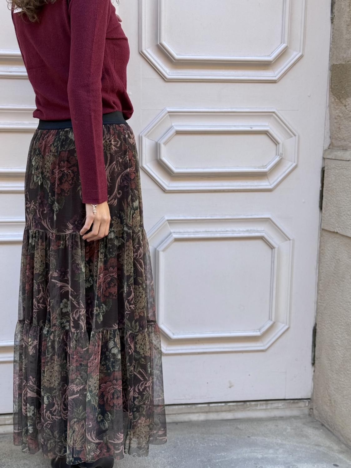 FALDA DE TUL ESTAMPADA FLORAL LA NOSTALGIA - MARRÓN