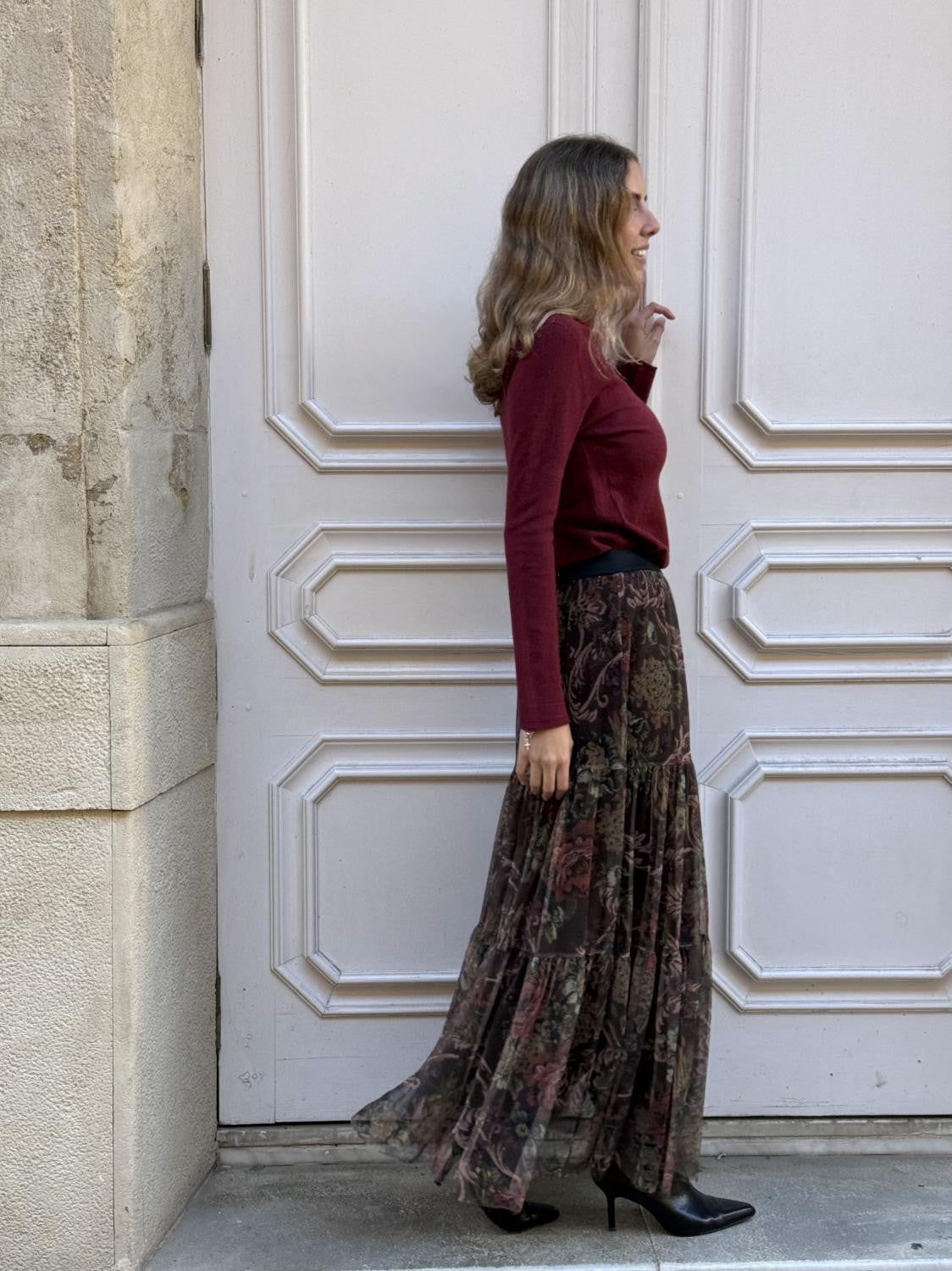 FALDA DE TUL ESTAMPADA FLORAL LA NOSTALGIA - MARRÓN