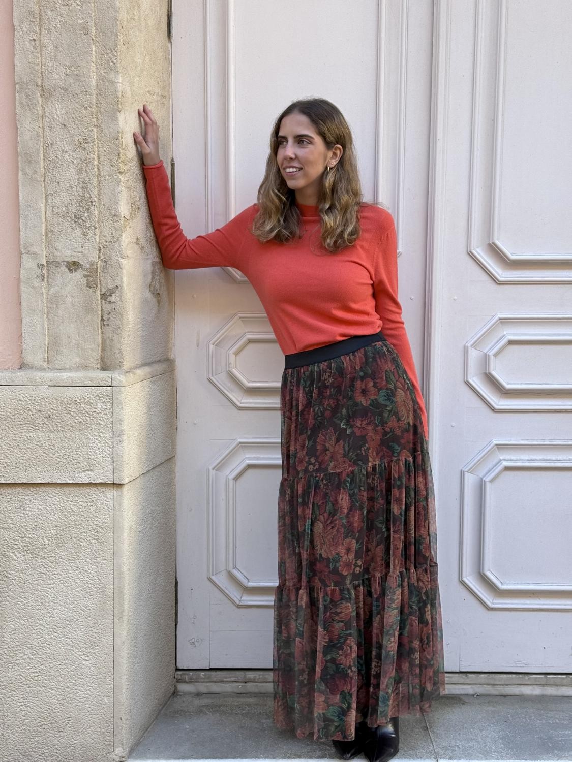 FALDA DE TUL ESTAMPADA FLORAL LA NOSTALGIA - VERDE