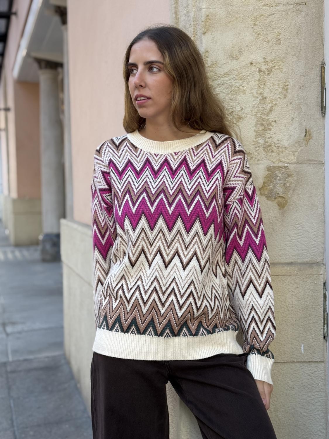 JERSEY ZIGZAG PUNTO ELECTROCÁRDIOGRAMA - BEIGE