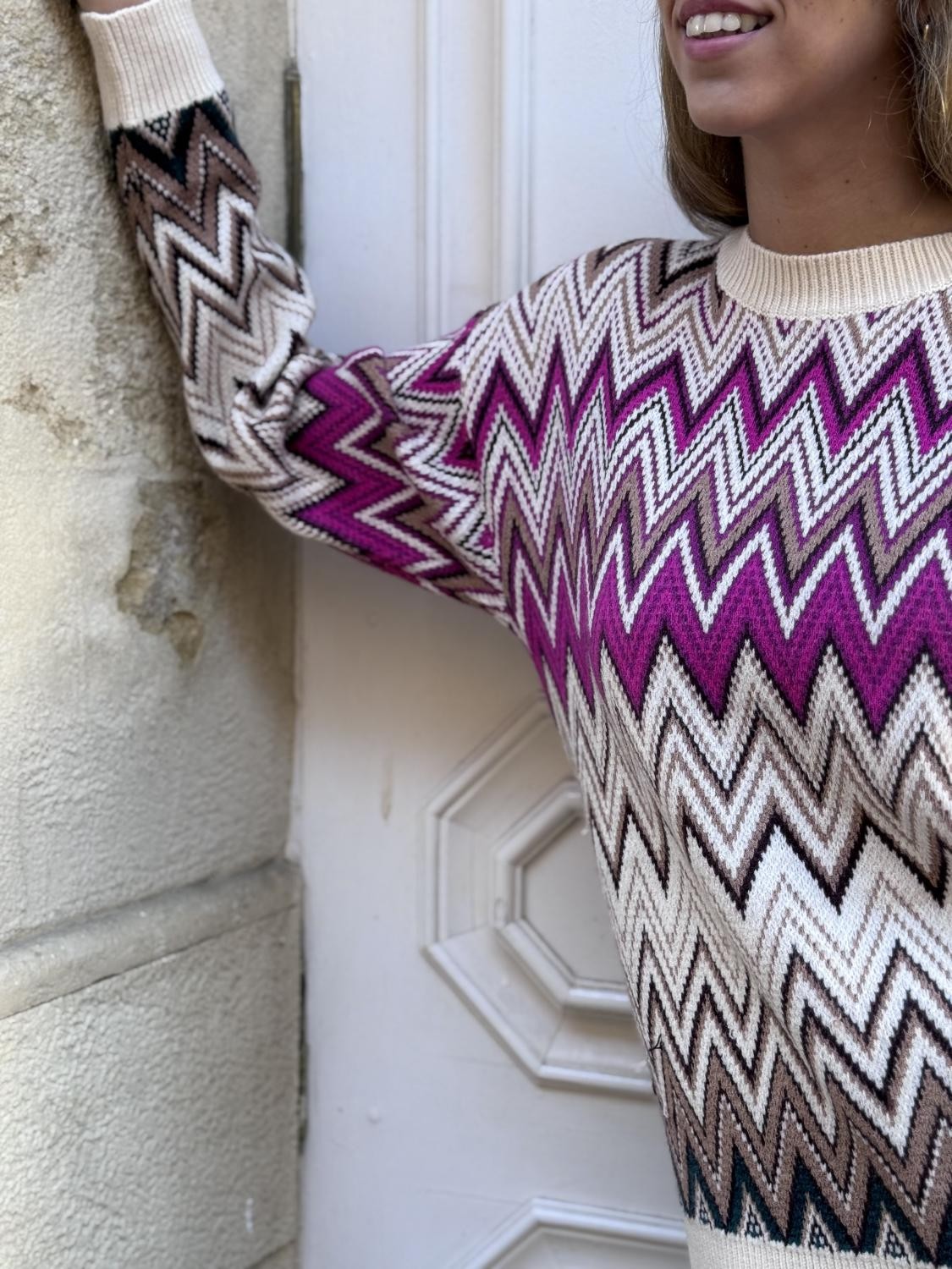 JERSEY ZIGZAG PUNTO ELECTROCÁRDIOGRAMA - BEIGE