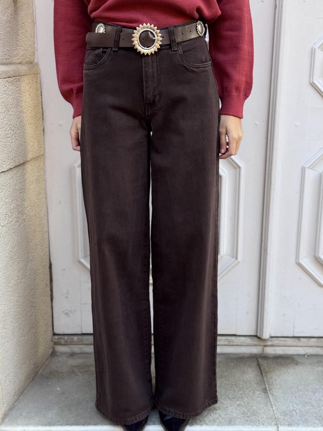PANTALÓN VAQUERO WIDE LEG VIEJA GLORIA - MARRÓN